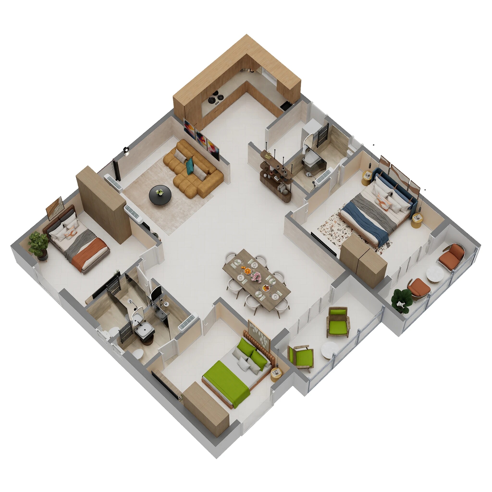 Floor plan of 3 BHK 1855 Sq. Ft. Apartment in Green Edge Signature, Bangalore
