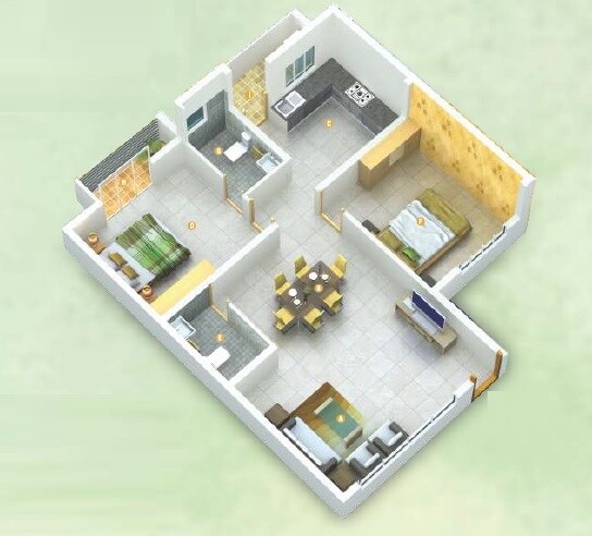 Floor plan of 2 BHK 1170 Sq. Ft. Apartment in Green Prime, Bangalore