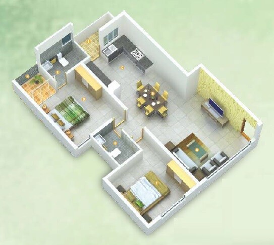 Floor plan of 2 BHK 1452 Sq. Ft. Apartment in Green Prime, Bangalore