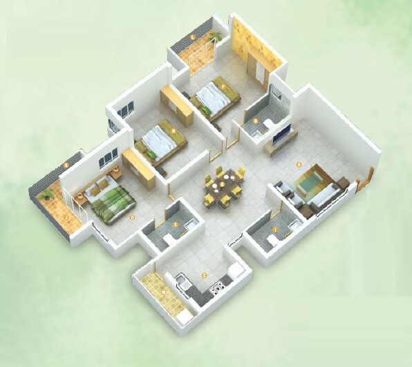 Floor plan of 3 BHK 1518 Sq. Ft. Apartment in Green Prime, Bangalore