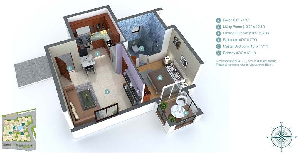 Floor plan of 1 BHK 612 Sq. Ft. Apartment in Green Shapes Udgam Green Luxury, Bangalore