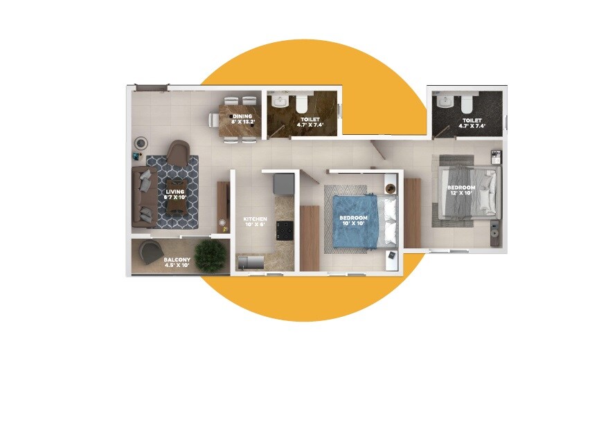 Floor plan of 2 BHK 869 Sq. Ft. Apartment in Greenfinch Habitat, Bangalore