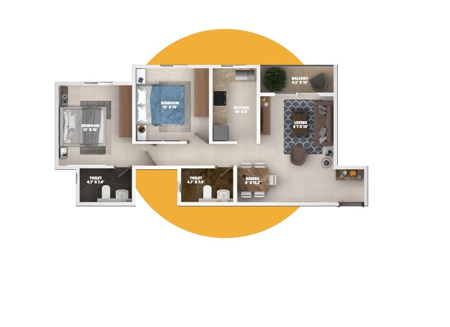 Floor plan of 2 BHK 902 Sq. Ft. Apartment in Greenfinch Habitat, Bangalore