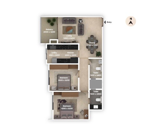 Floor plan of 2 BHK 1172 Sq. Ft. Apartment in Greenfinch Meadows, Bangalore
