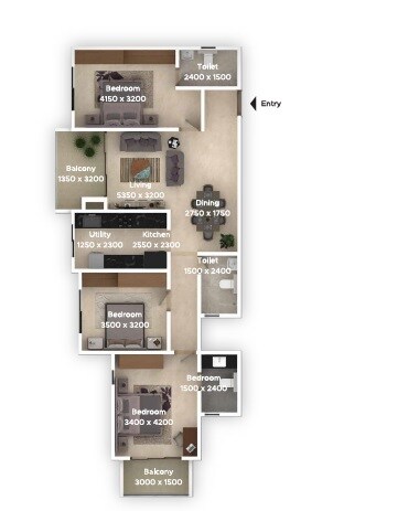 Floor plan of 3 BHK 1505 Sq. Ft. Apartment in Greenfinch Meadows, Bangalore