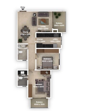 Floor plan of 2 BHK 1257 Sq. Ft. Apartment in Greenfinch Meadows, Bangalore