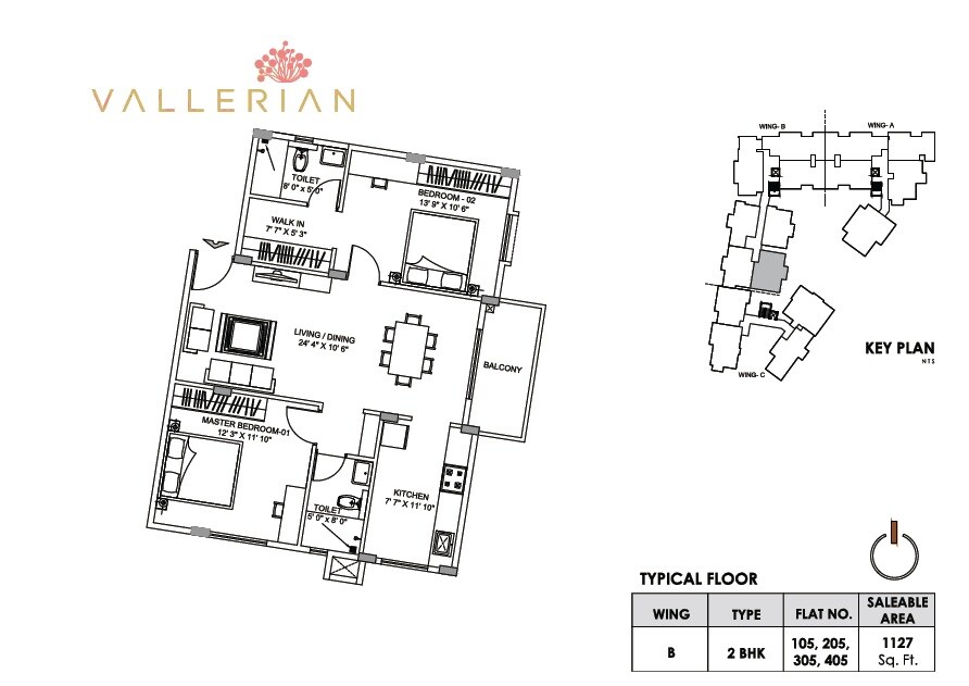 Floor plan of 2 BHK 1127 Sq. Ft. Apartment in Greenfinch Vallerian, Bangalore