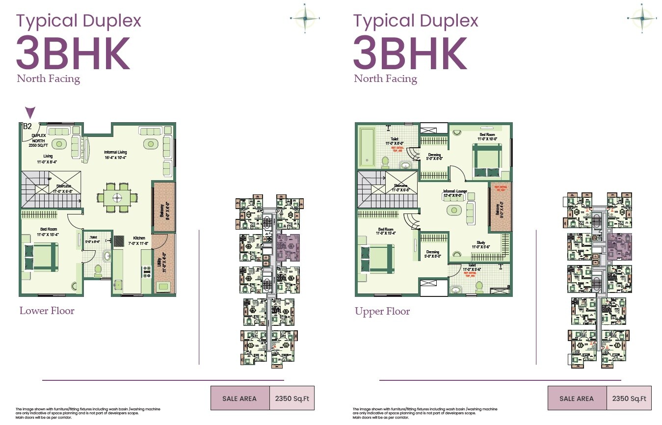 Floor plan of 3 BHK 2350 Sq. Ft. Apartment in Greennesto Primus, Bangalore