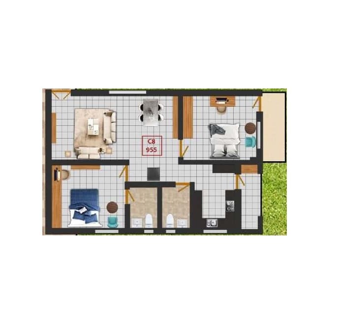 Floor plan of 2 BHK 800 Sq. Ft. Apartment in Grihamithra Gmc Aero Square, Bangalore