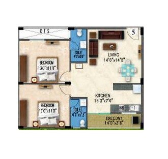 Floor plan of 2 BHK 900 Sq. Ft. Apartment in Gunina Mellow, Bangalore