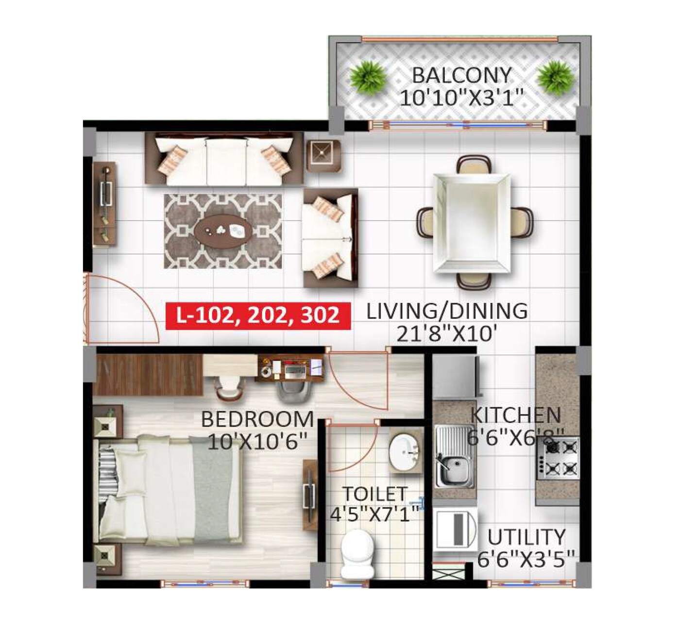 1 BHK 674 Sq. Ft. Apartment