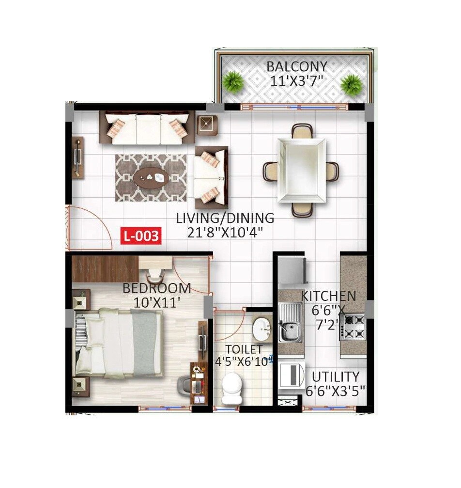 1 BHK 700 Sq. Ft. Apartment