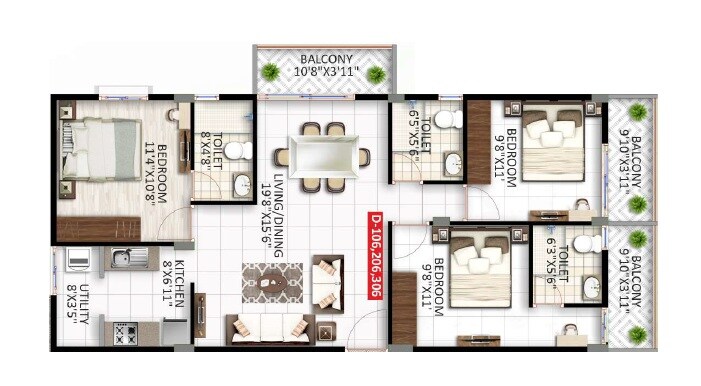 3 BHK 1308 Sq. Ft. Apartment