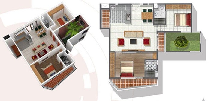Floor plan of 2 BHK 1046 Sq. Ft. Apartment in Hatha Coco Nest, Bangalore