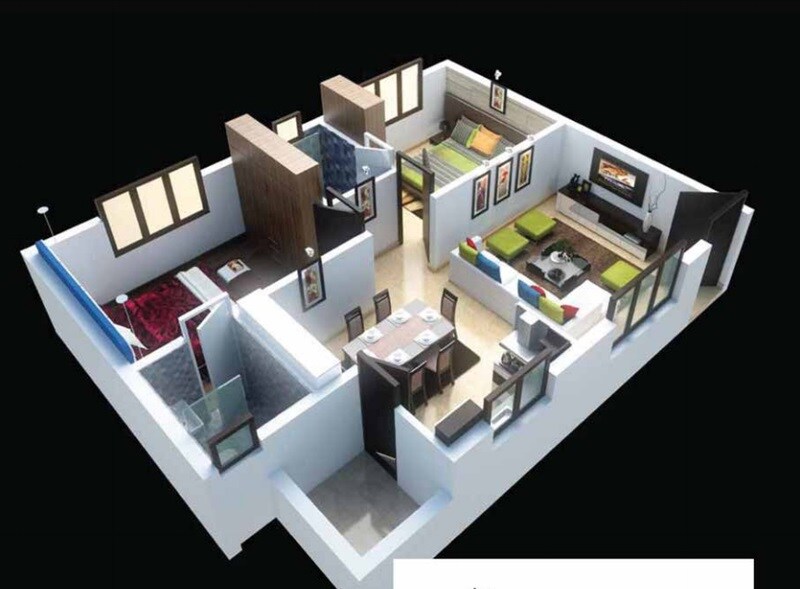 Floor plan of 2 BHK 851 Sq. Ft. Apartment in Hebron Avenue, Bangalore