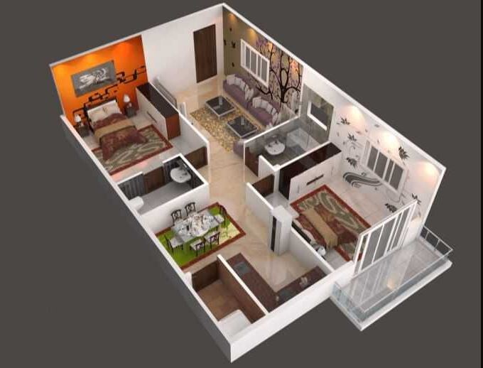 Floor plan of 2 BHK 1040 Sq. Ft. Apartment in Hilife Greenwoods, Bangalore