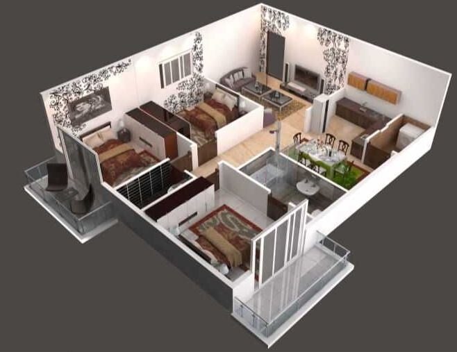 Floor plan of 3 BHK 1215 Sq. Ft. Apartment in Hilife Greenwoods, Bangalore