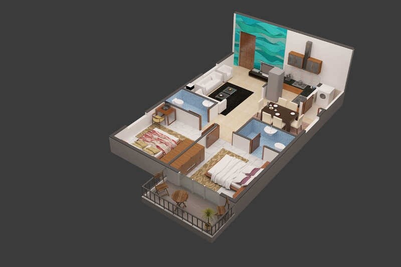 Floor plan of 2 BHK 1045 Sq. Ft. Apartment in Hilife Nature, Bangalore
