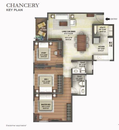 Floor plan of 2 BHK 1325 Sq. Ft. Apartment in Hiranandani Chancery, Bangalore