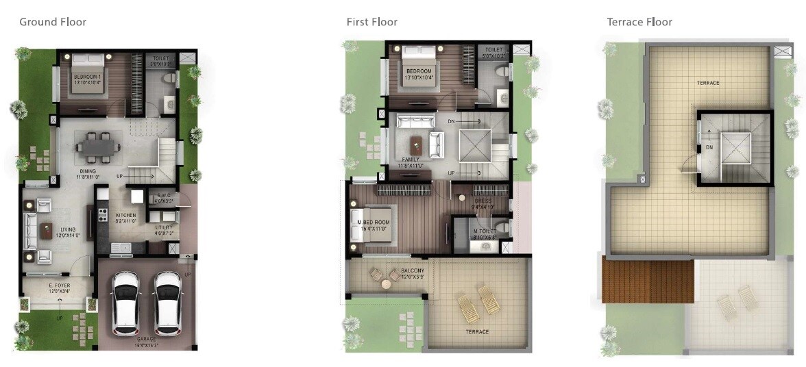 Floor plan of 3 BHK 2121 Sq. Ft. Villa in Hiranandani Cottages, Bangalore