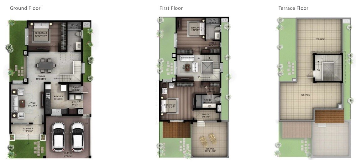 Floor plan of 3 BHK 2424 Sq. Ft. Villa in Hiranandani Cottages, Bangalore