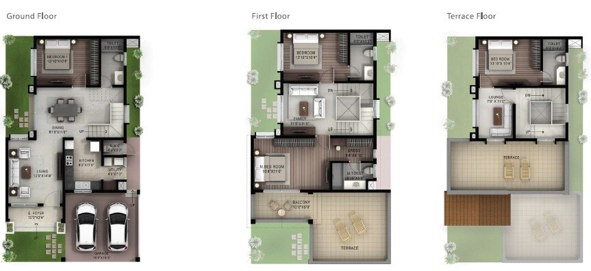 Floor plan of 4 BHK 2450 Sq. Ft. Villa in Hiranandani Cottages, Bangalore