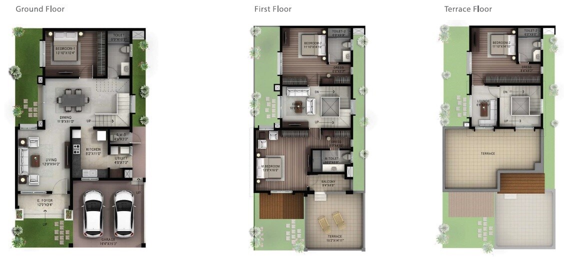 Floor plan of 4 BHK 2820 Sq. Ft. Villa in Hiranandani Cottages, Bangalore