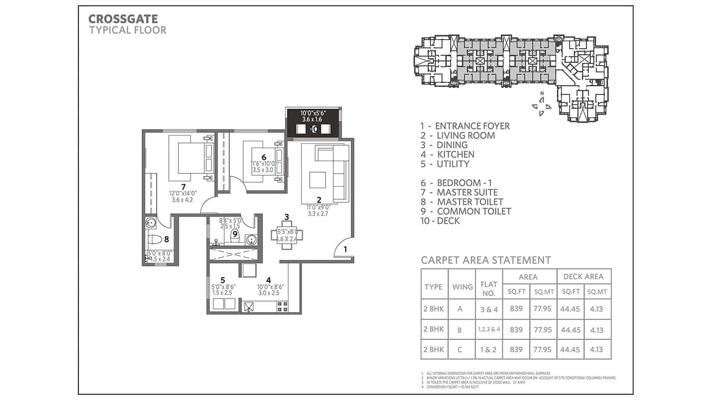 Floor plan of 2 BHK 883 Sq. Ft. Apartment in Hiranandani Crossgate, Bangalore