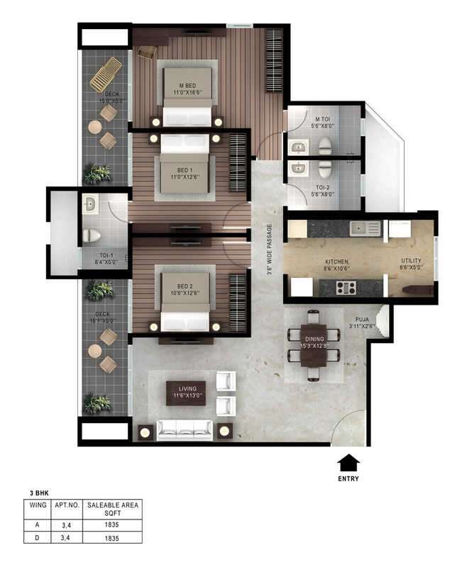 3 BHK 1835 Sq. Ft. Apartment in Hiranandani Cypress