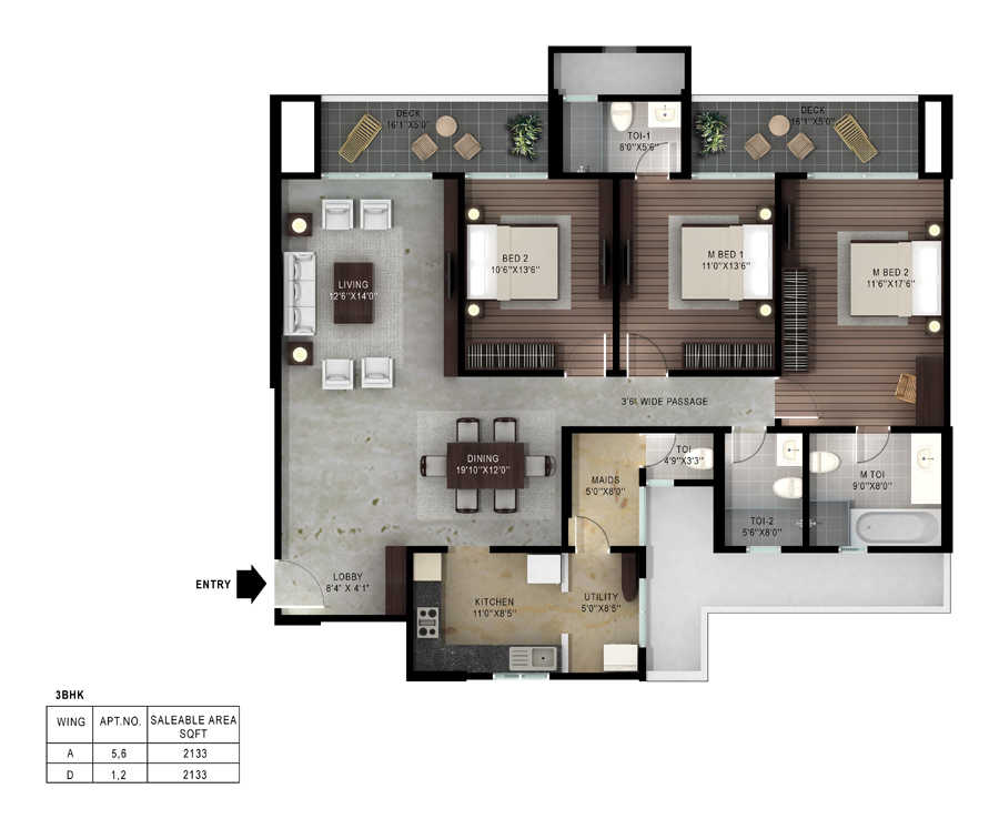 3 BHK 2133 Sq. Ft. Apartment