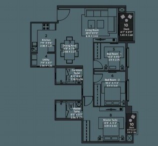 Floor plan of 2 BHK 963 Sq. Ft. Apartment in Hiranandani Evita Bannerghatta Road, Bangalore