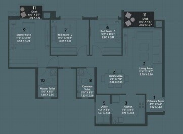 Floor plan of 2 BHK 992 Sq. Ft. Apartment in Hiranandani Evita Bannerghatta Road, Bangalore