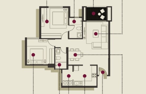 Floor plan of 2 BHK 1245 Sq. Ft. Apartment in Hiranandani Glen Gate, Bangalore