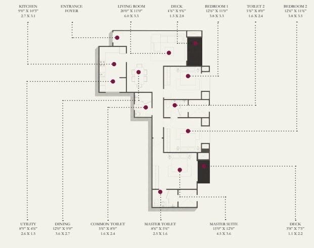 Floor plan of 3 BHK 1740 Sq. Ft. Apartment in Hiranandani Glen Gate, Bangalore