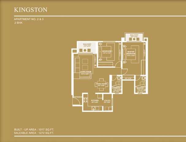 Floor plan of 2 BHK 1272 Sq. Ft. Apartment in Hiranandani Kingston, Bangalore