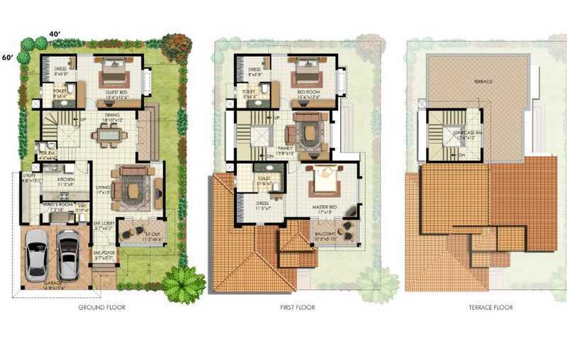 Floor plan of 3 BHK 2850 Sq. Ft. Villa in Hiranandani The Villas, Bangalore