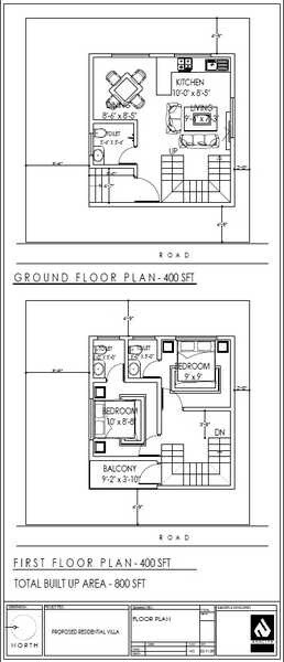 Floor plan of 2 BHK 800 Sq. Ft. Villa in Hithaishi East Wood, Bangalore