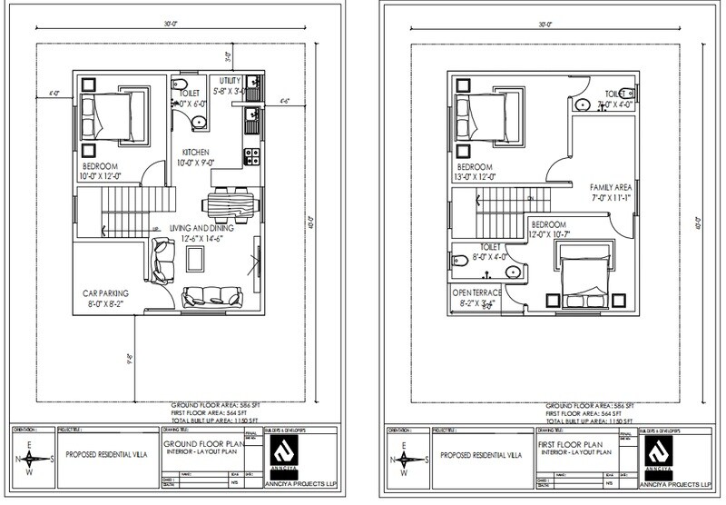 Floor plan of 3 BHK 1150 Sq. Ft. Villa in Hithaishi East Wood, Bangalore