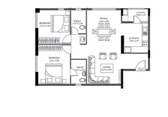 Floor plan of 3 BHK 1319 Sq. Ft. Apartment in HM Crescendo, Bangalore