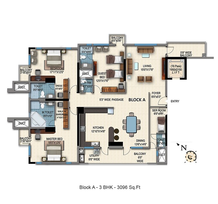 Other, hm-grandeur 3 Bedroom 3096 Sq.Ft. Apartment In Frazer Town Bangalore 7605166
