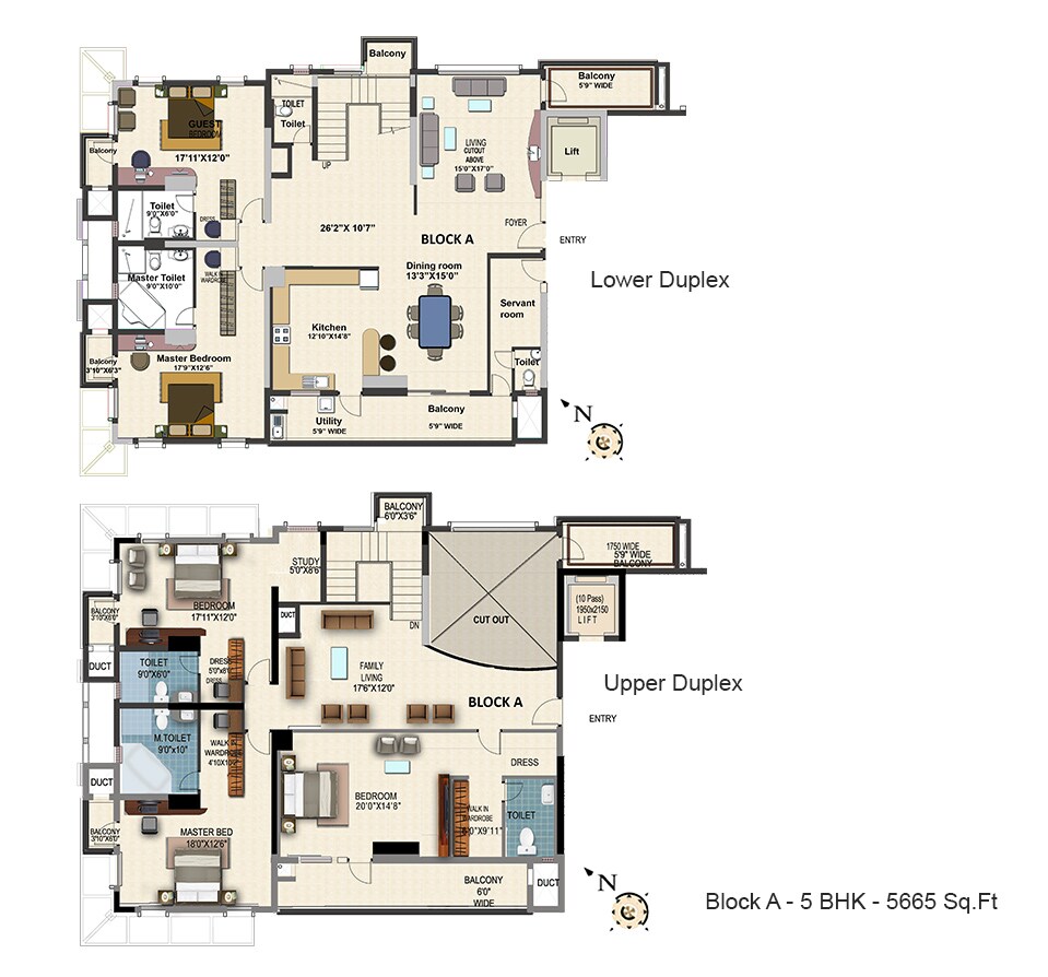 Floor plan of 5 BHK 5665 Sq. Ft. Apartment in HM Grandeur, Bangalore