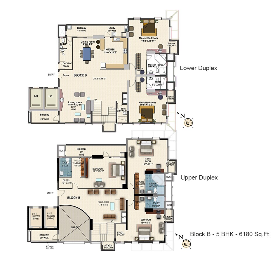 Floor plan of 5 BHK 6180 Sq. Ft. Apartment in HM Grandeur, Bangalore