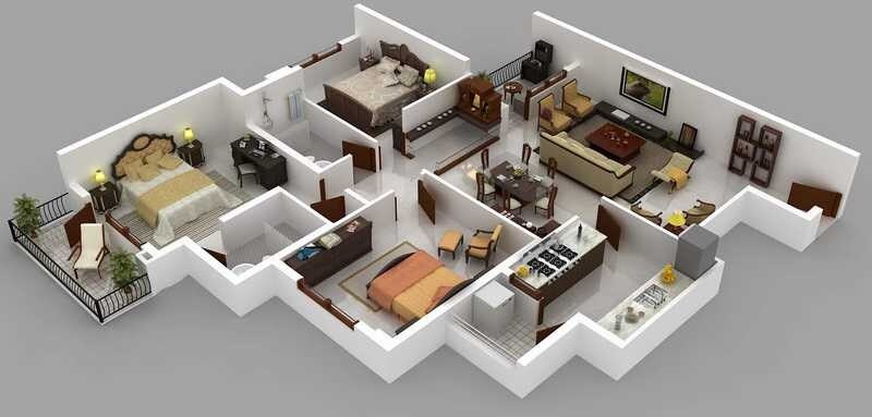 Floor plan of 3 BHK 1657 Sq. Ft. Apartment in HM Nimbus, Bangalore