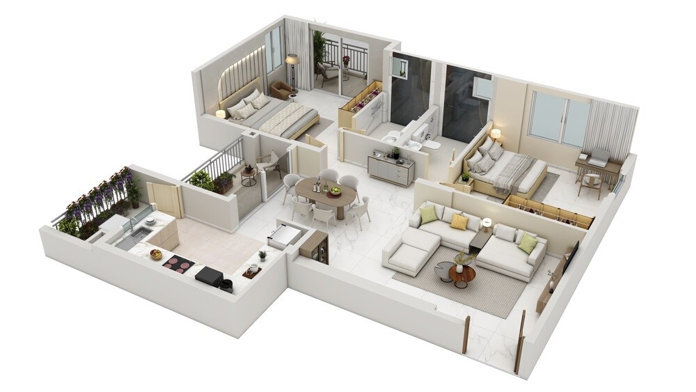 Floor plan of 2 BHK 1332 Sq. Ft. Apartment in HM Scottsville, Bangalore