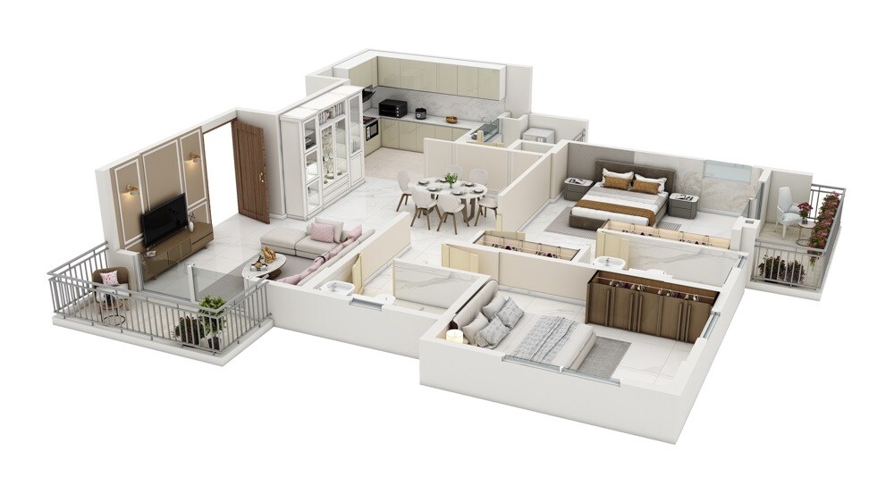 Floor plan of 2 BHK 1436 Sq. Ft. Apartment in HM Scottsville, Bangalore