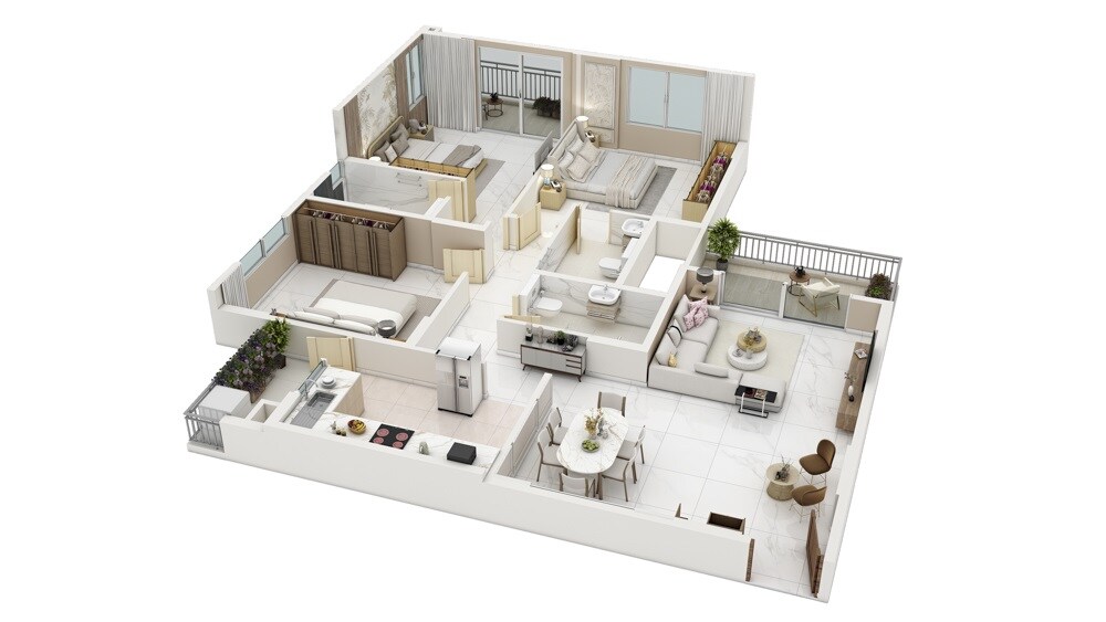 Floor plan of 3 BHK 1523 Sq. Ft. Apartment in HM Scottsville, Bangalore