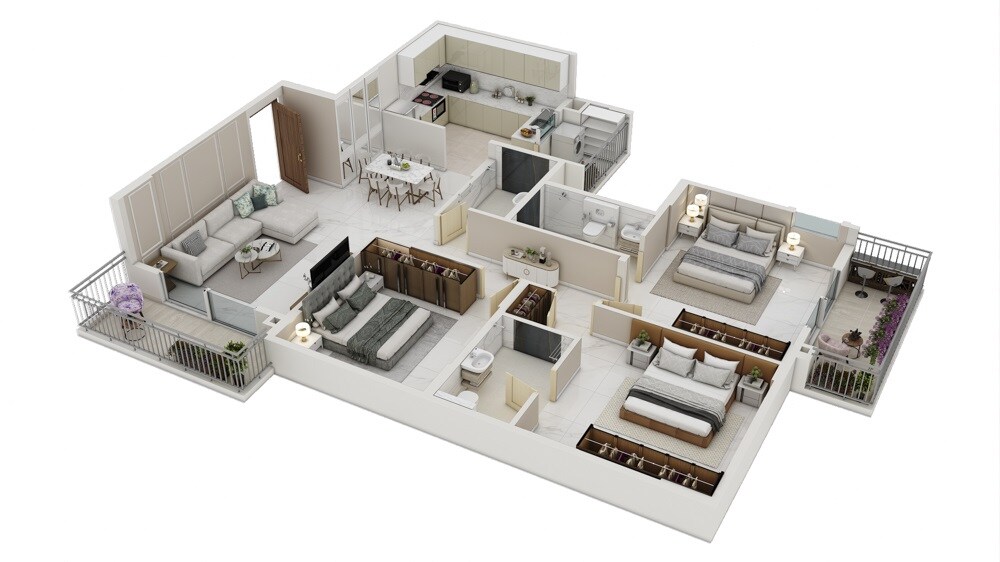 Floor plan of 3 BHK 1836 Sq. Ft. Apartment in HM Scottsville, Bangalore