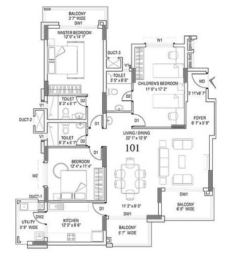 3 BHK 1770 Sq. Ft. Apartment