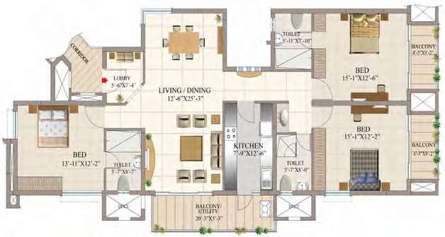 3 BHK 2030 Sq. Ft. Apartment in HM Tropical Tree