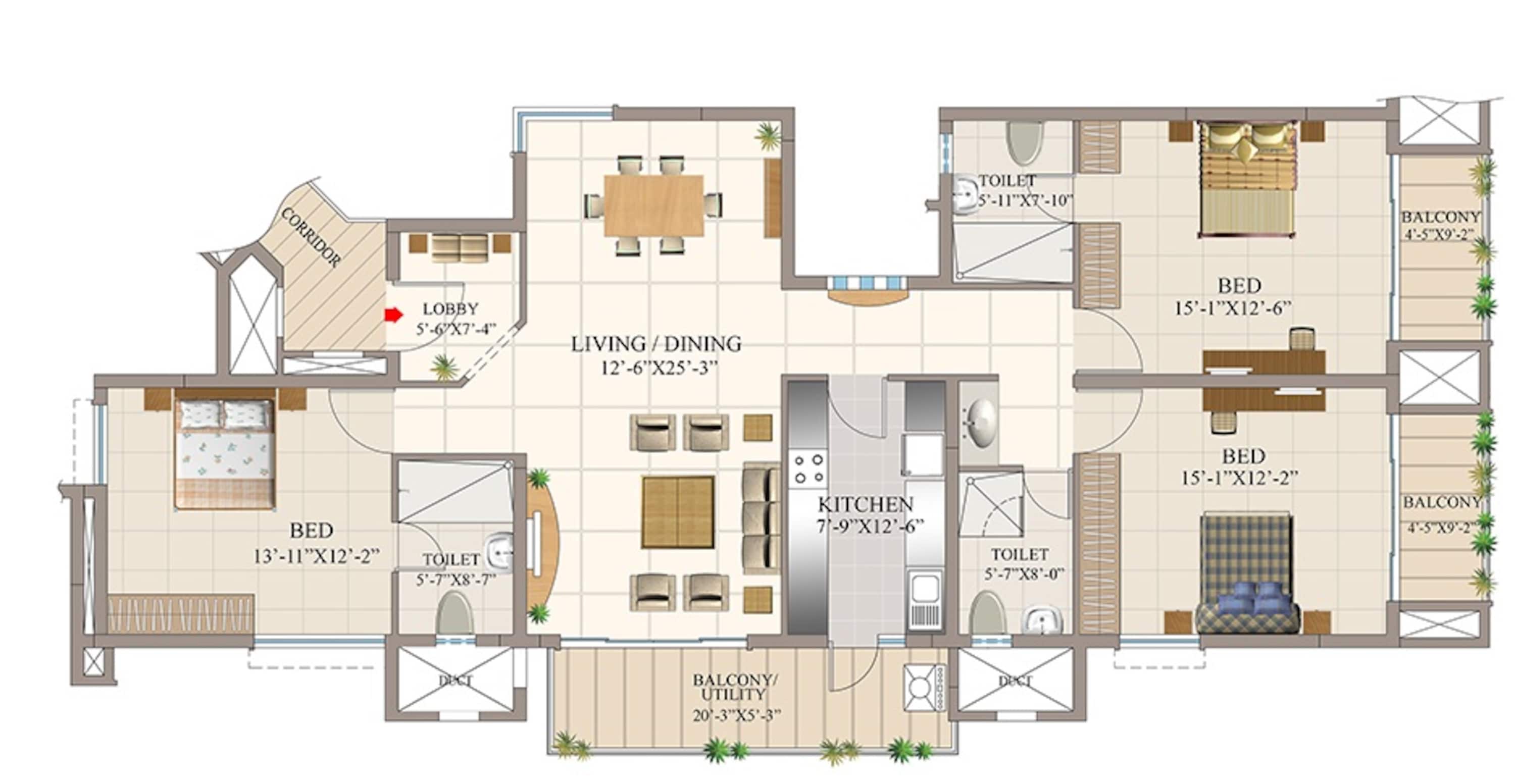 hm tropical tree apartment 3bhk 2030sqft121